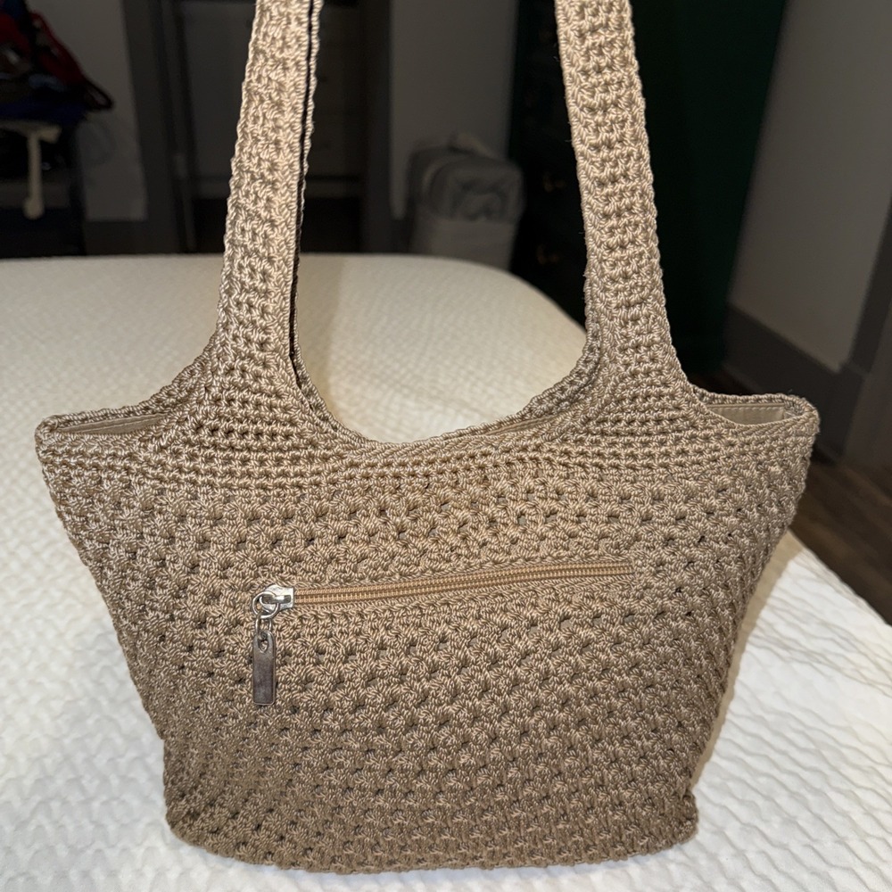 The Sak Crochet Satchel Shoulder Bag in Taupe Brown - Picture 2 of 7
